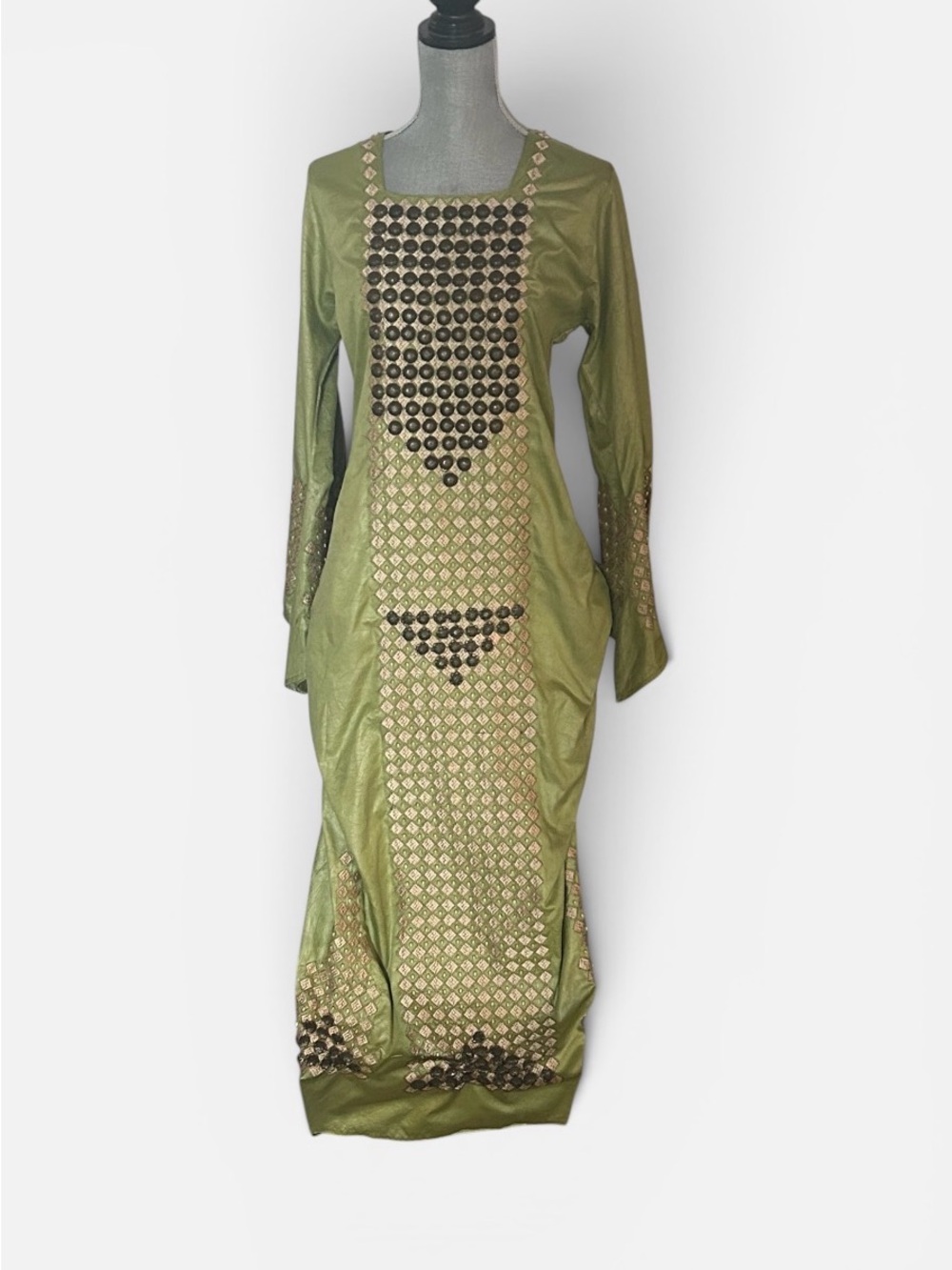 Embellished Olive Green Women's Dress
